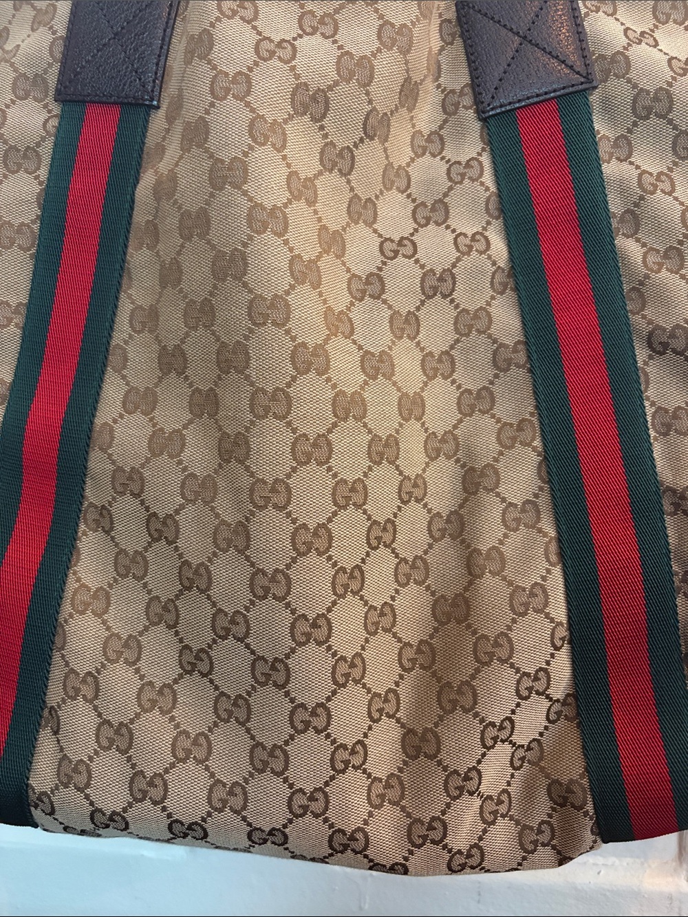 Gucci Beige Monogram Tote with Red and Green Webbing - Picture 6 of 16